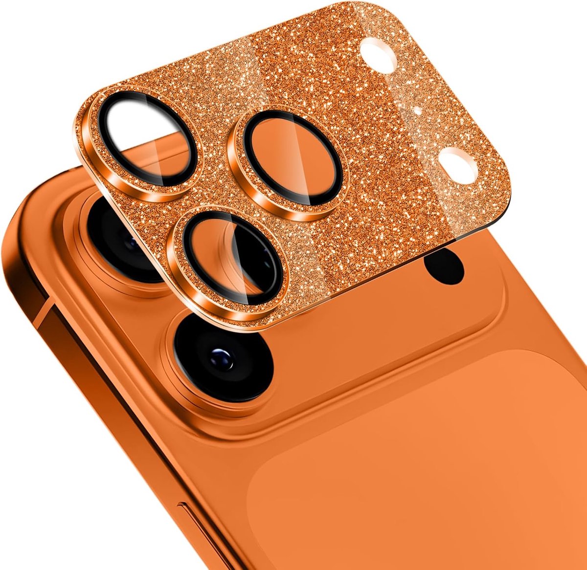 Camera lens protector 17 Pro Max - Glitter orange - Tempered glass 9H - Beschermt je camera - ShopVlot