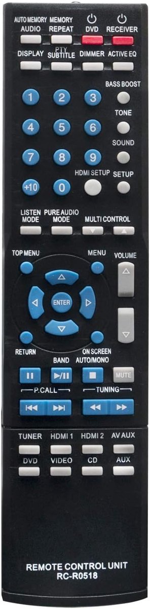 Afstandsbediening voor Kenwood AV Receiver - vervanging voor RC-R0517 KRF-V5300D KRF-V5450D KRF-V6400D - ShopVlot
