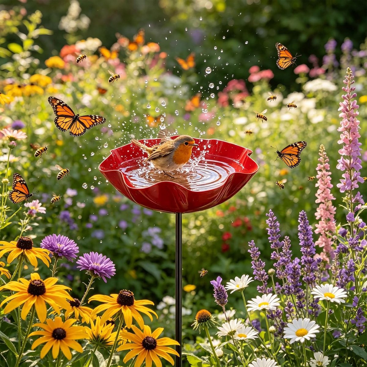 Vogelbad 65 cm - metalen bloem - regendicht - perfect voor tuin en terras - ShopVlot
