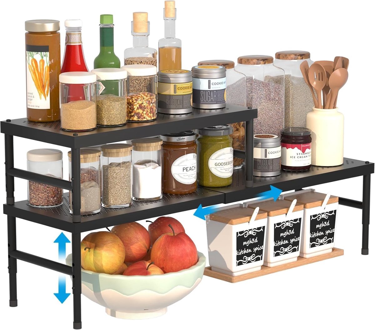 Kastrek uitbreidbaar 42-72 cm - zwart - verstelbaar en stapelbaar - creëer extra opbergruimte - ShopVlot
