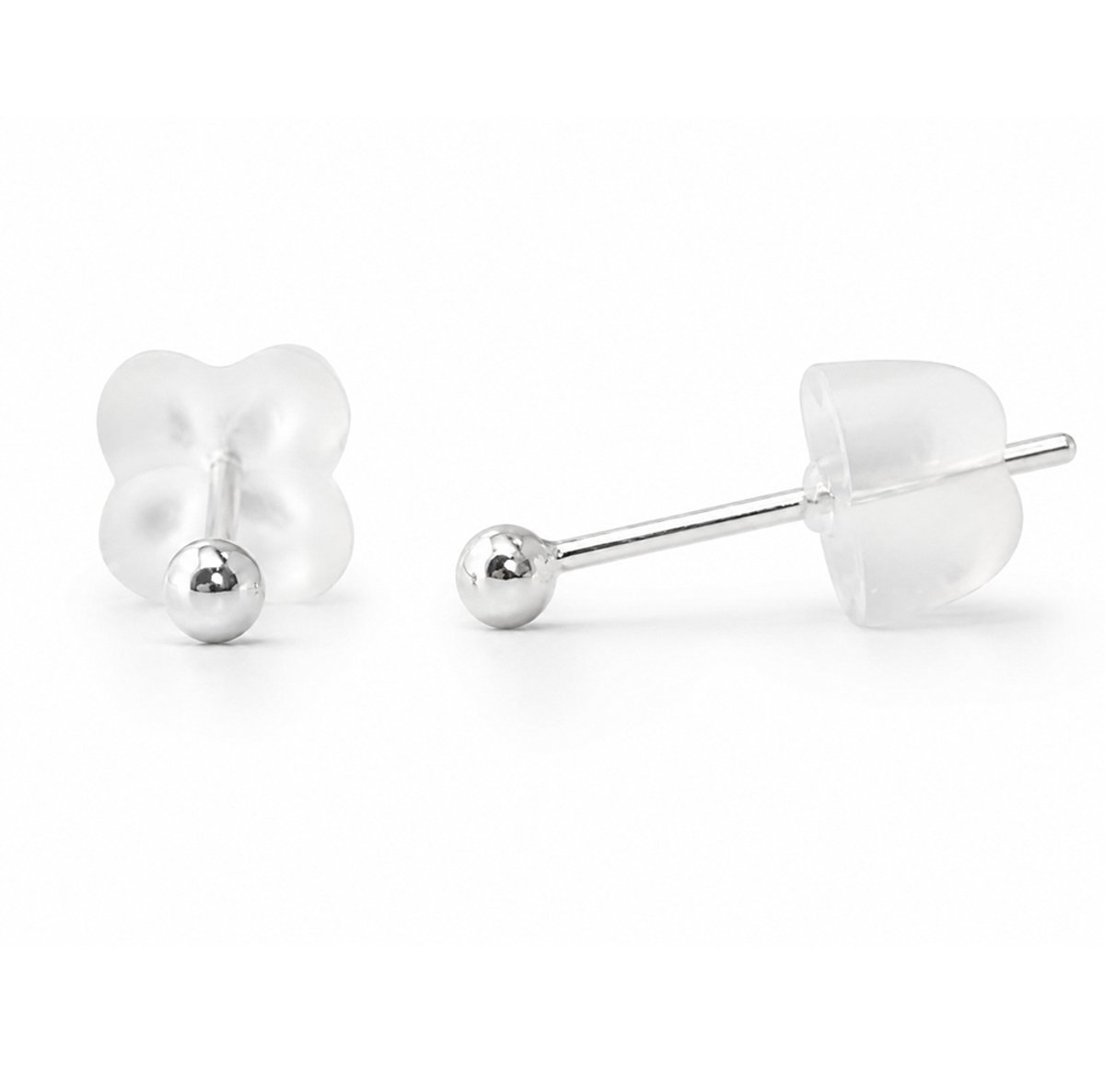Zilveren oorknopjes unisex met 2mm bolletje en silicone dopjes