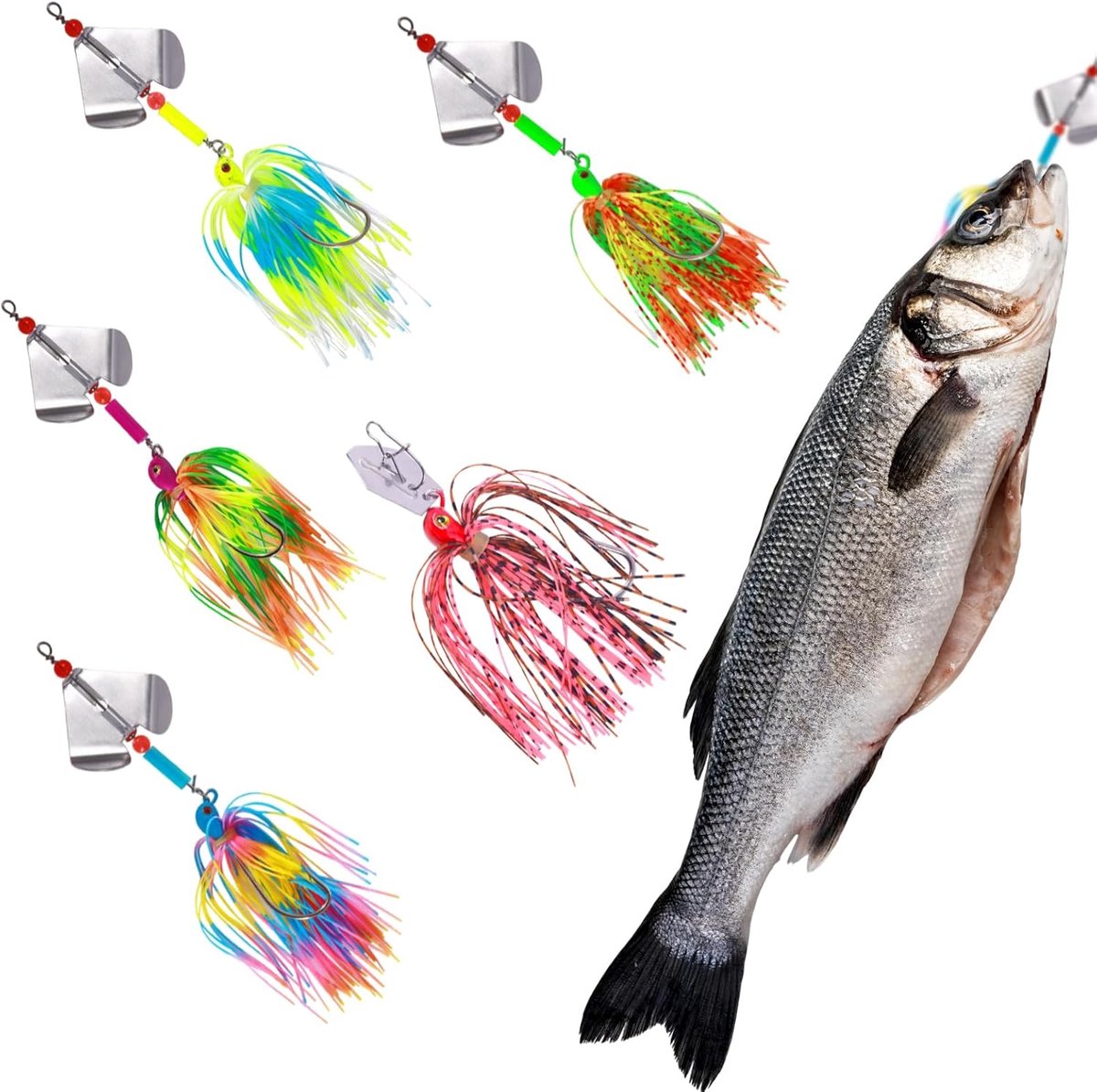 Chatterbait set 5 stuks - unieke kleurcombinaties - veelzijdige visaas - ideaal voor verschillende wateromstandigheden - ShopVlot