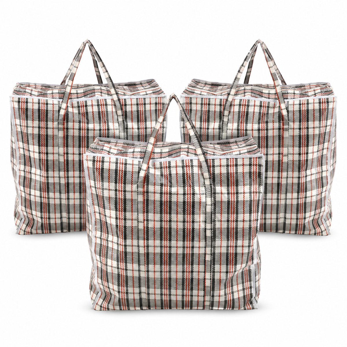 Boodschappentassen met Rits 90L – 3 Stuks Big Shopper XL – Grote Opbergtassen 60 x 60 x 25 cm – Verhuistassen voor Kleding, Dekbedden & Boodschappen
