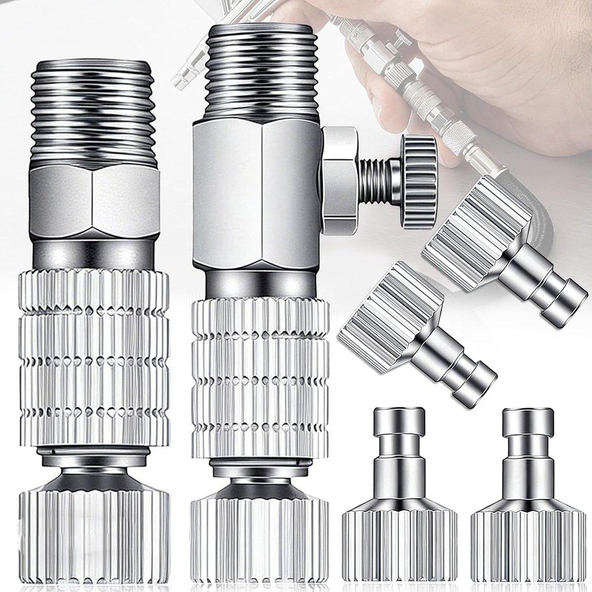 Airbrush adapter set 6-delig - 1/8 inch snelkoppeling - voor directe verbinding - eenvoudig te gebruiken - ShopVlot