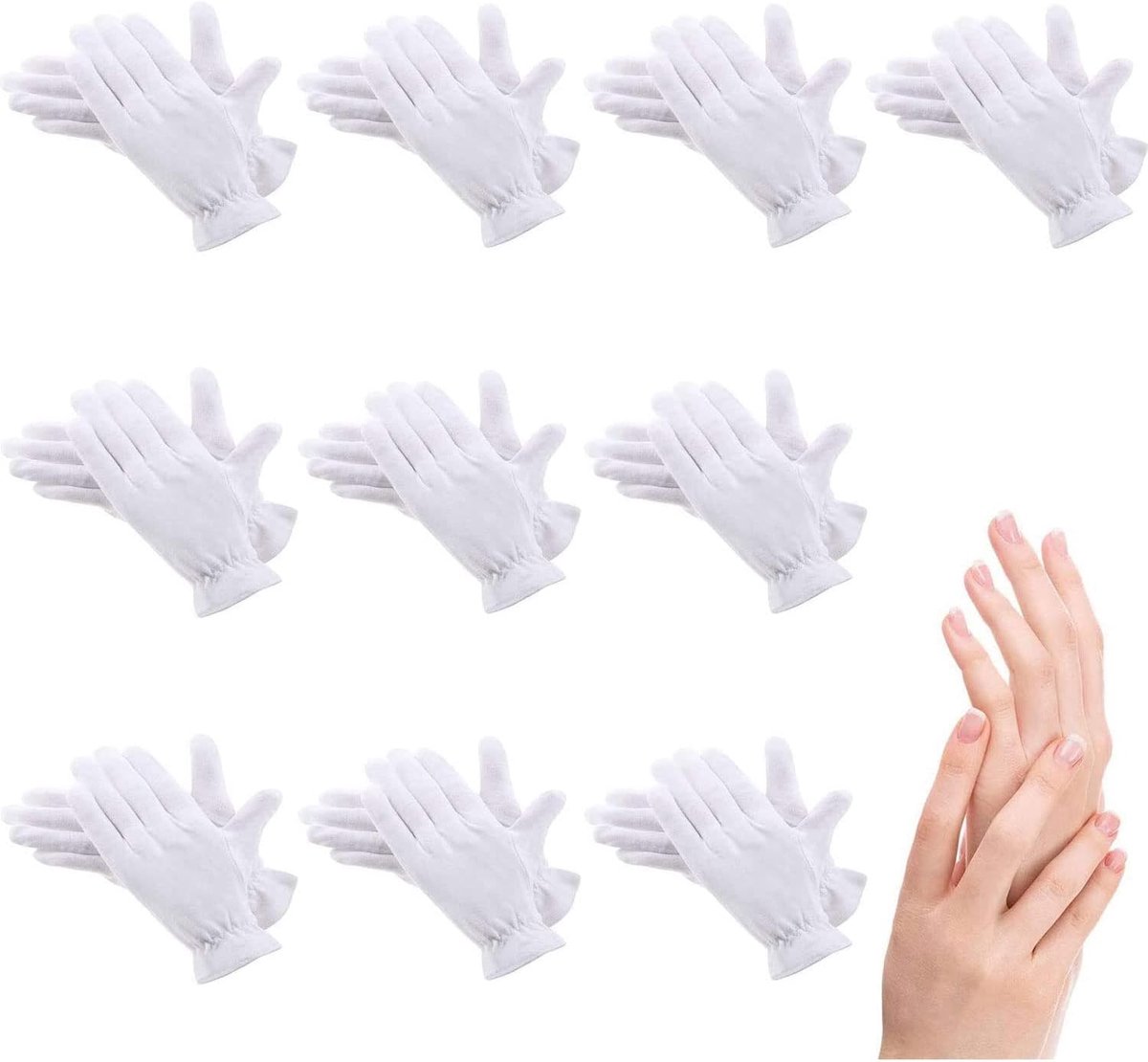 Moisturizing gloves 10 paar - witte katoen - ademend materiaal - voor handeczeem en droge huid - ShopVlot
