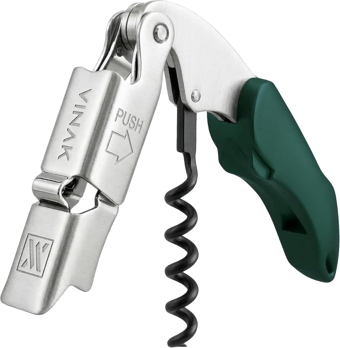 Wijnopener met dubbele steun - RVS - Groen - Ideaal voor professionele bediening - ShopVlot