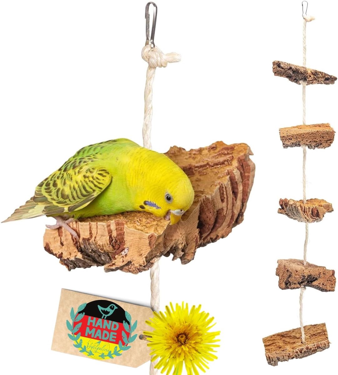 Klimtouw voor Vogels 60 cm - Kurk en Touw - Interchangeerbare Kurkstukken - Stimuleert Speelsheid - ShopVlot