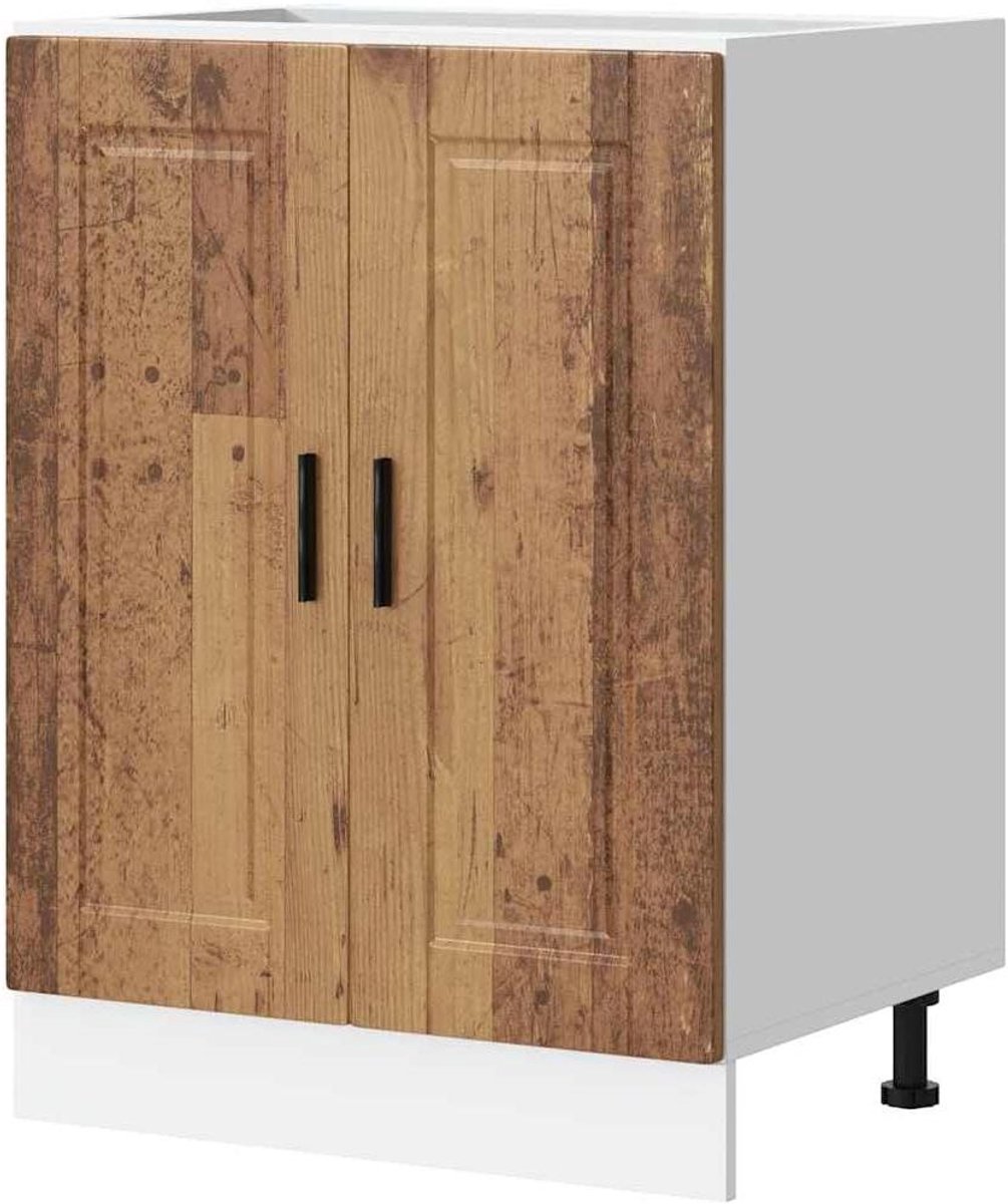Keukenkast Hout - Opbergkast Servies - Keuken Organiseren - Verstelbare Poten - 60 x 46 x 81.5 cm - Oud Hout