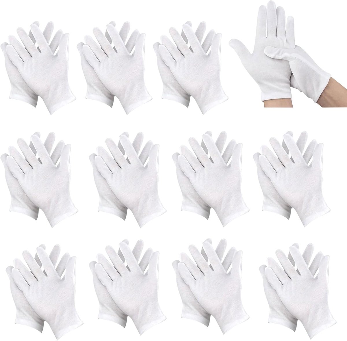 Witte Katoenen Handschoenen 12 Paar - 100% Katoen - Hypoallergeen - Perfect voor Huidverzorging - SnelShoppen