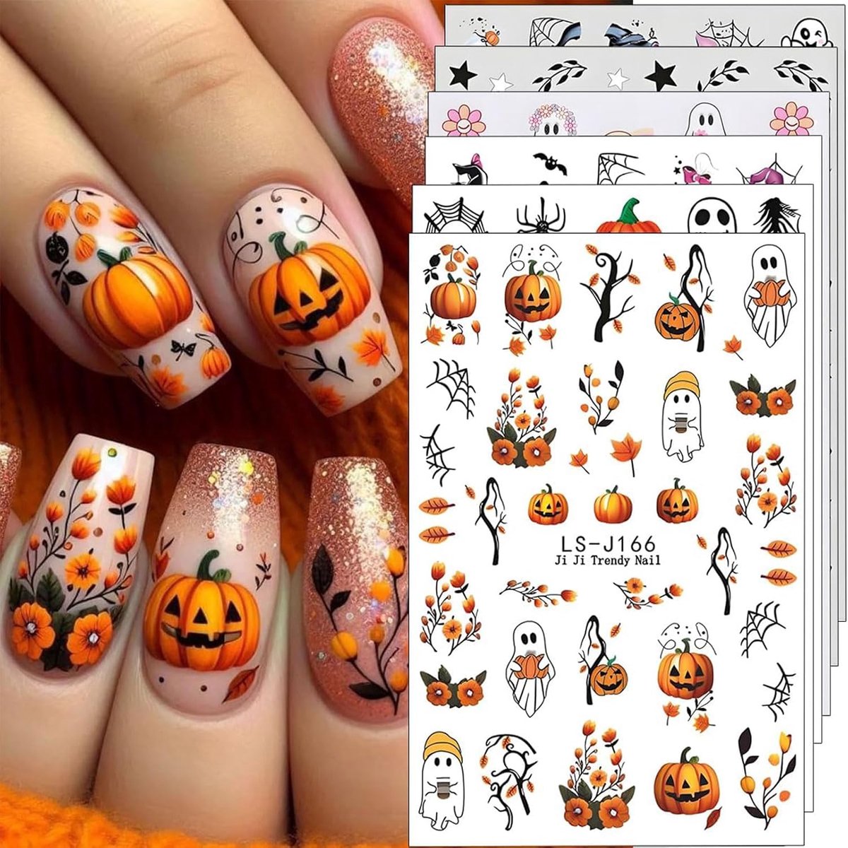 3D Nagelstickers set - 6 vellen herfst en Halloween - zelfklevend - creatief nageldesign - SnelShoppen