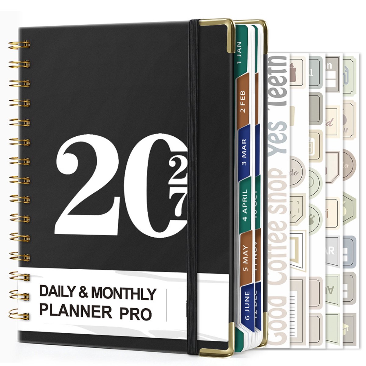 Planner 2027 - A5 - Agenda - Maand- en Dagkalender - Hardcover met Tabbladen - 16 x 21,6 cm - Zwart - Multifunctioneel Agendaboek voor School, Thuis en Kantoor - Overzichtelijk Jaaroverzicht