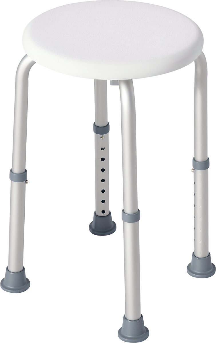In hoogte verstelbare douchekruk - ergonomische douchestoel - antislipvoeten - max. 136 kg - aluminium - HDPE - wit