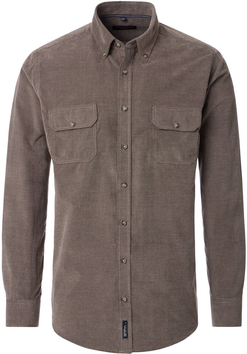 CASA MODA Sport casual fit overhemd - ribfluweel - bruin