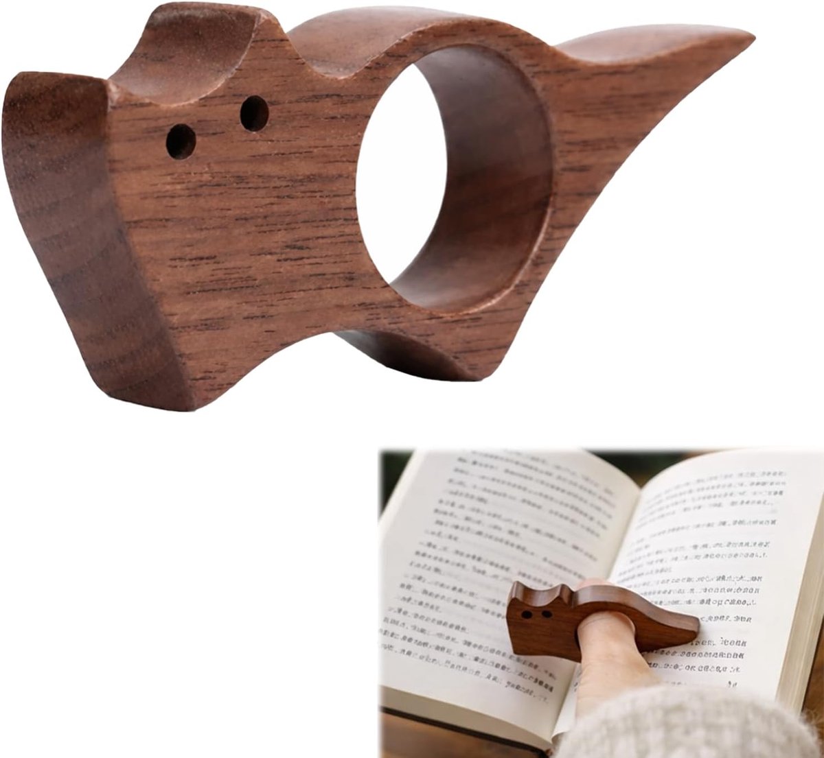 Boekenpaghouder hout - kattenmotief - ergonomisch ontwerp - ideaal voor eenhandig lezen - SnelShoppen