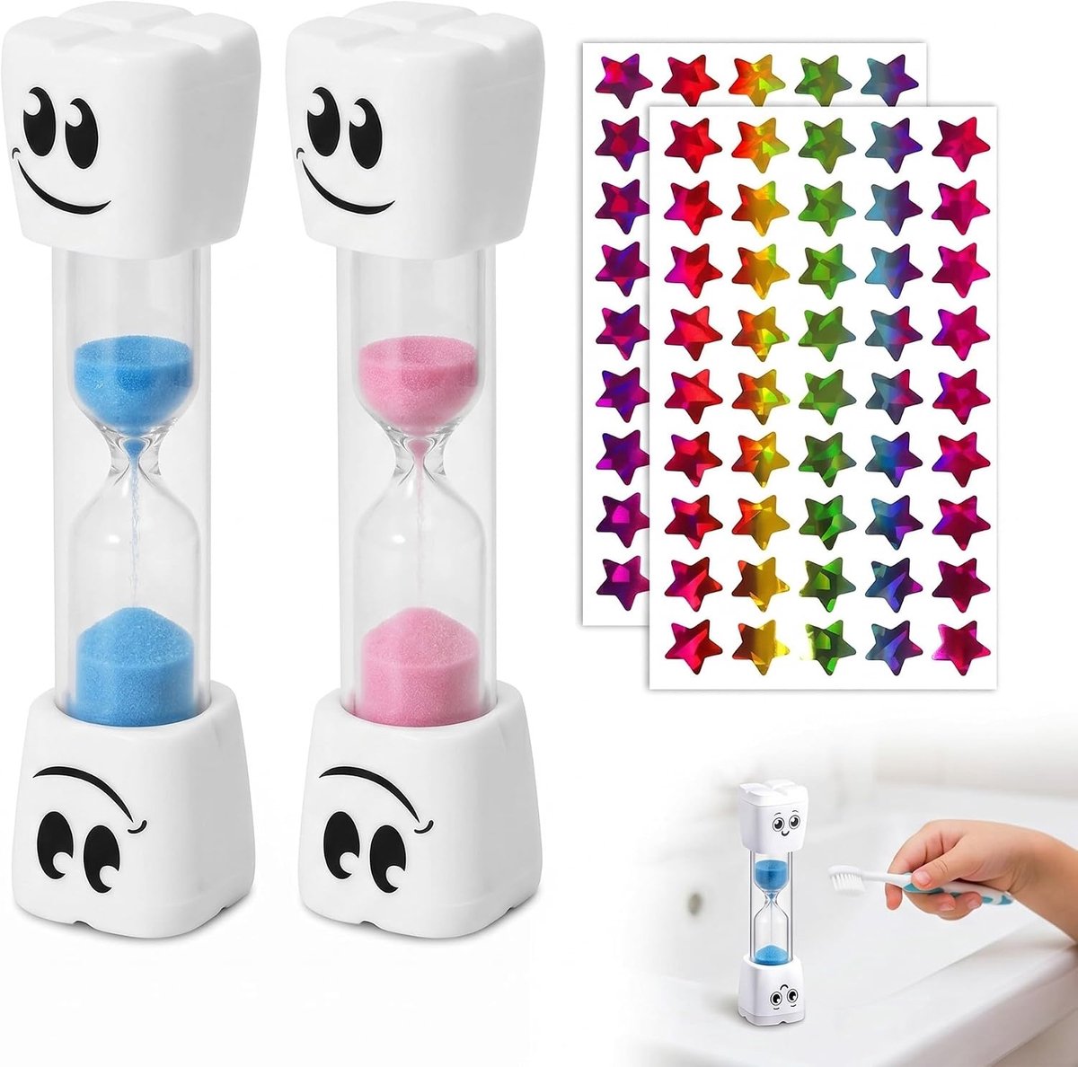 Zandloper voor kinderen - 3-minuten timer - blauw en roze - stimuleert mondhygiëne - SnelShoppen