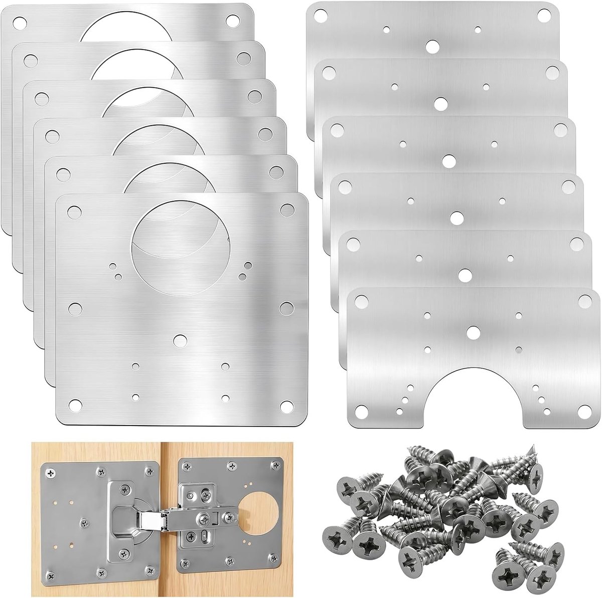 Hinge Repair Plate 12-delig - Roestvrij staal - Voor kastdeuren - Duurzaam en eenvoudig te installeren - SnelShoppen