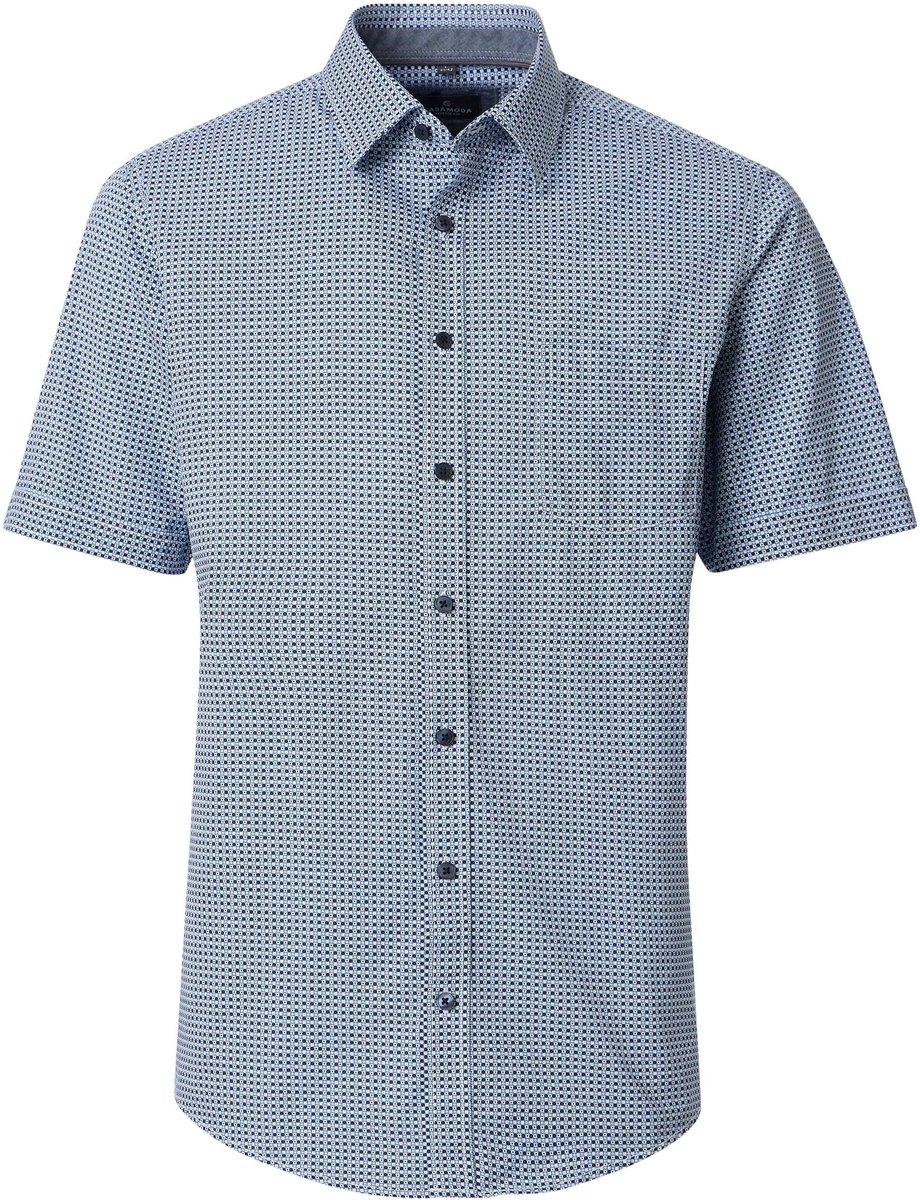 CASA MODA Sport casual fit overhemd - korte mouw - twill - lichtblauw - donkerblauw - wit dessin