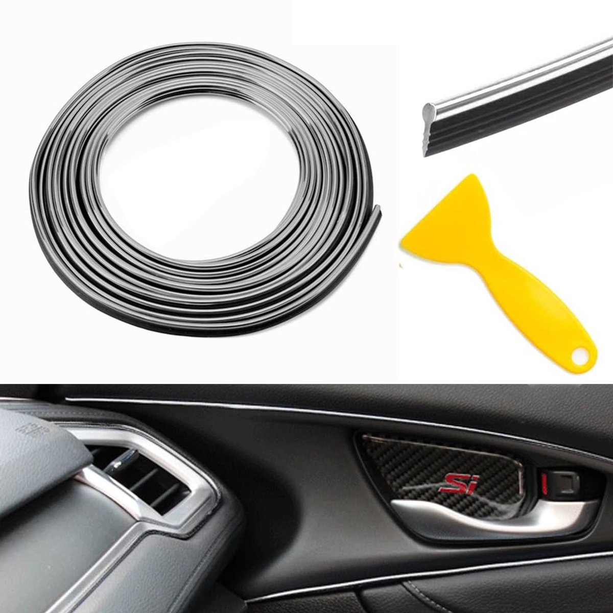 Auto interieur moulding trim 10m - zilver - decoratieve accessoires - verbeter je auto styling - ShopVlot