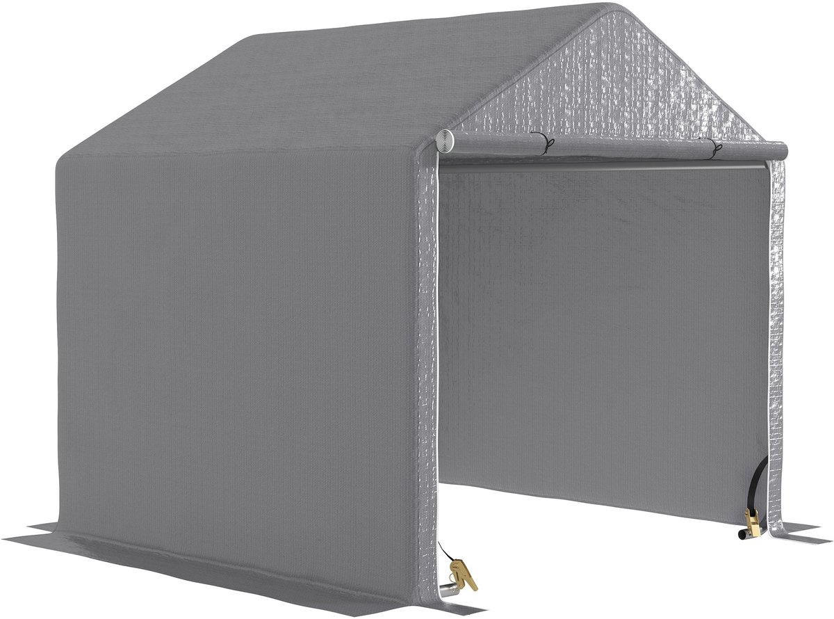 Garagetent van 2×2×2 meter – waterdichte opslagtent met roldeur – voorzien van een stevig stalen frame en UV-bestendig zeildoek – grijs