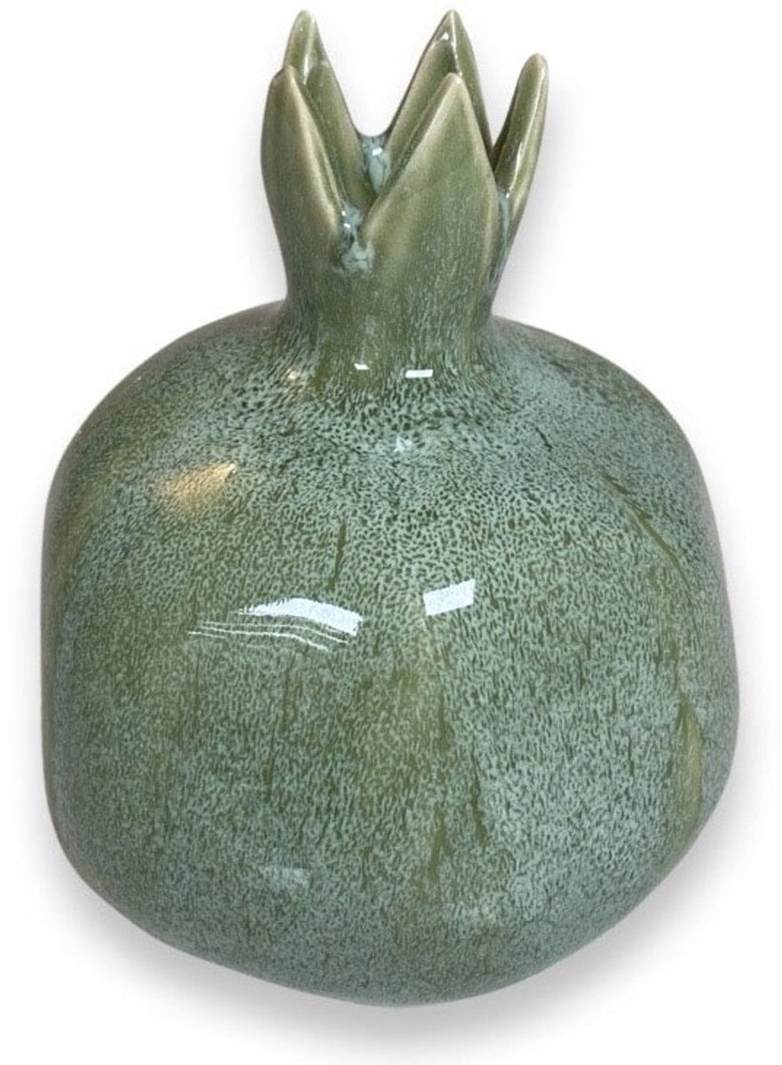 Keramieken Granaatappel Vaas Groen voor Bloemen, Decoratief 13 x 10 cm