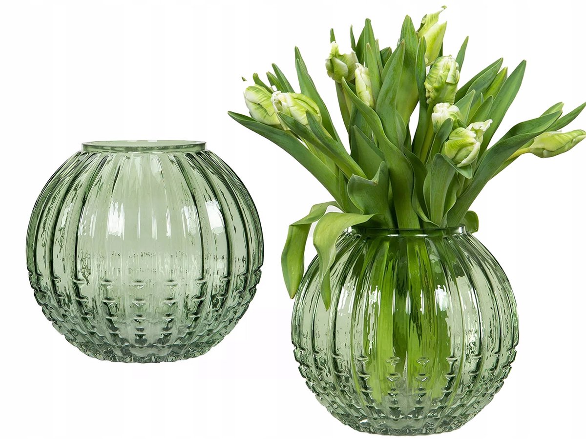 Groene Glazen Vaas Rond 20cm - Stijlvolle Decoratie voor Boeketten
