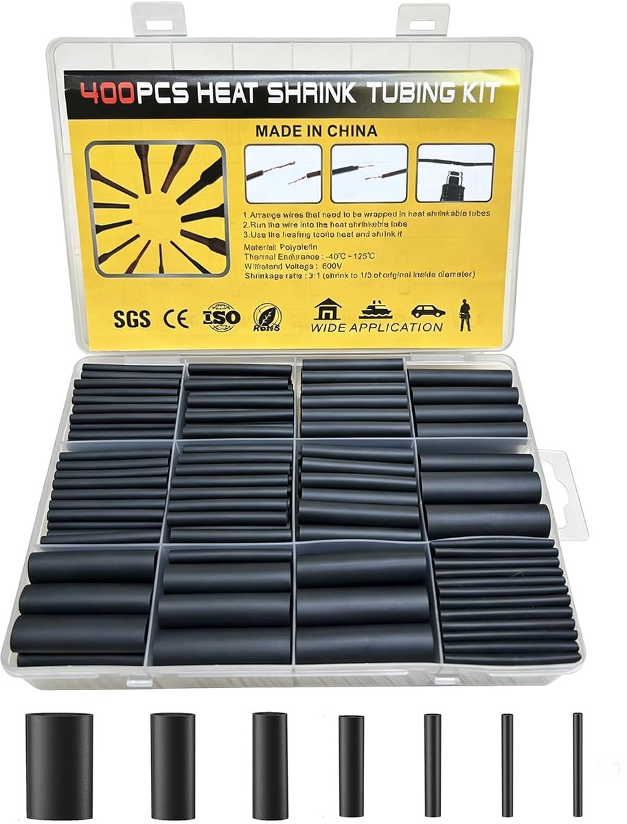 Krimpkousset 400 stuks - Zwart - Met lijmcoating - Ideaal voor kabelreparatie - SnelShoppen