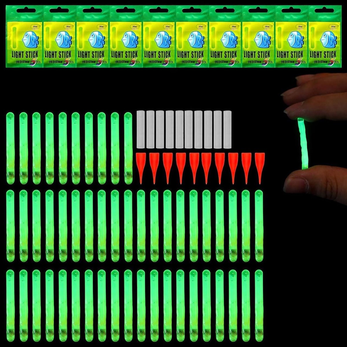 Vissen lichtstaafjes 50 stuks - 4.5 x 37mm fluorescerend - hoge zichtbaarheid - ideaal voor nachtvisserij - SnelShoppen