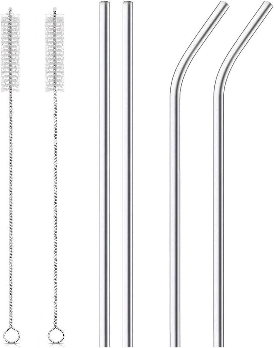 RVS rietjes 30 cm - 4 stuks - roestvrij staal - herbruikbaar voor cocktails - SnelShoppen