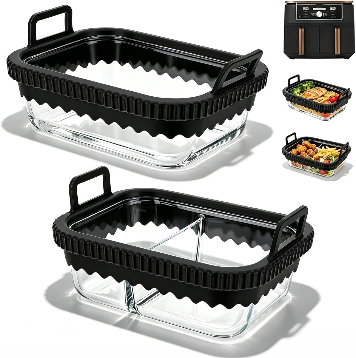 Bakschaal voor Airfryer - 2 stuks - Siliconen rand met handvatten - Direct snijden en serveren - SnelShoppen