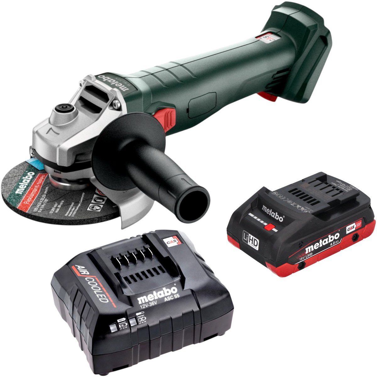 Metabo W 18 7-125 accu-haakse slijper 18 V 125 mm + 1x LiHD-accu 4,0 Ah + oplader