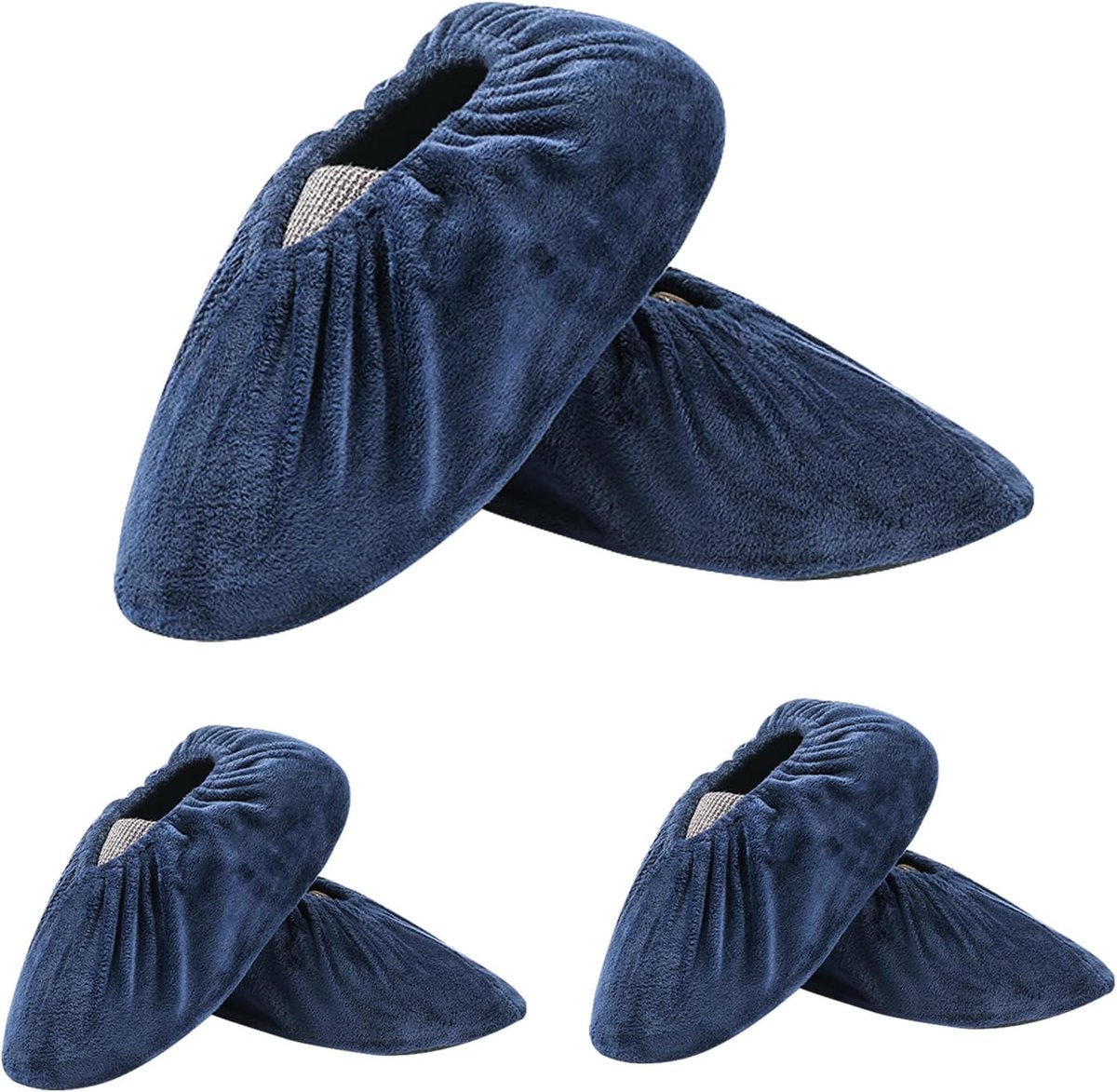 Schoenhoezen herbruikbaar, 3 paar - donkerblauw - antislip - stofdicht voor binnenshuis - SnelShoppen