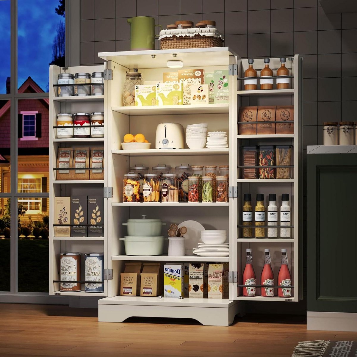Keukenkast met Sensorlicht - Opbergkast Keuken - Keuken Organiseren - Verstelbare Planken - 120x60x40 cm - Wit