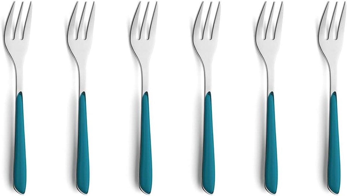 Dessertvorken set 6 stuks - 18/0 roestvrij staal - kunststof handgrepen - modern prisma-design - SnelShoppen