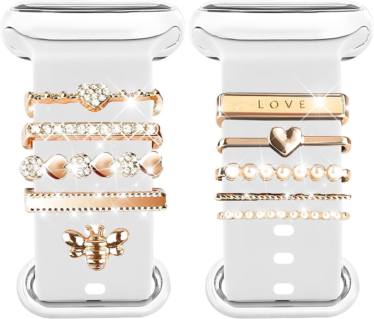 Horlogebandje voor Apple Watch - metalen versiering met gesp - bedels en armband - stijlvol en uniek - SnelShoppen