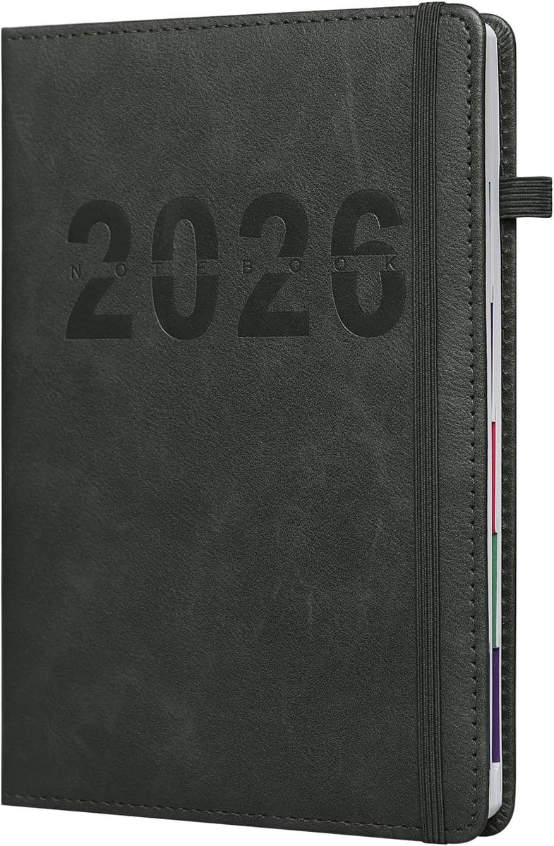 Daily Planner 2025 A5 - Zachtleren omslag - Elegant zwart - Perfect voor universiteiten en werk - SnelShoppen