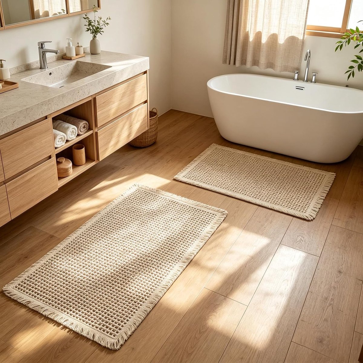 Badkamermatset 2-delig - boho stijl - antislip - perfect voor badkamer en keuken - SnelShoppen