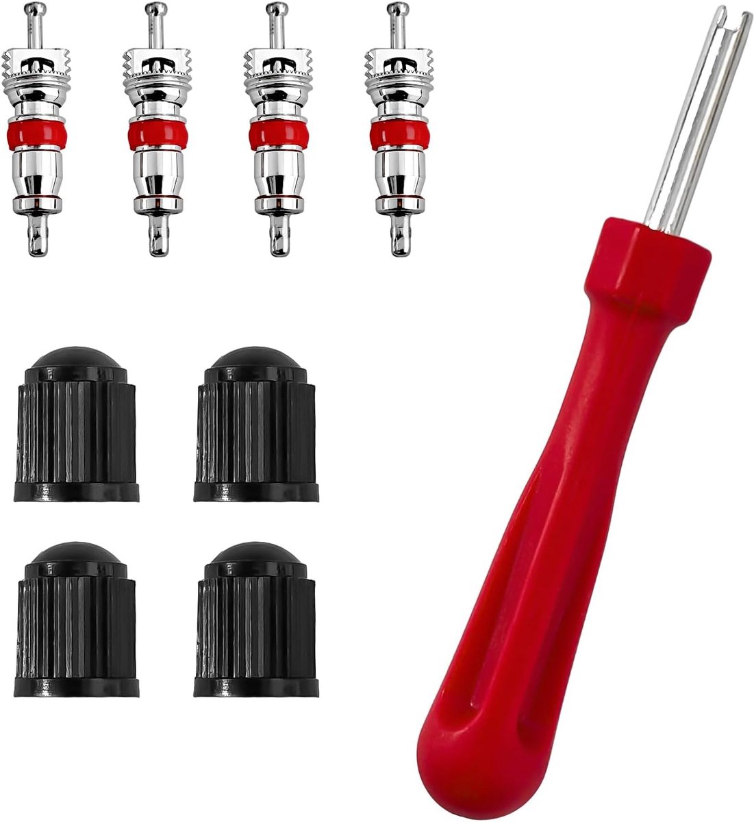 Bandenventiel reparatieset 9-delig - rode ventielverwijderaar - hoge drukbestendig - SnelShoppen