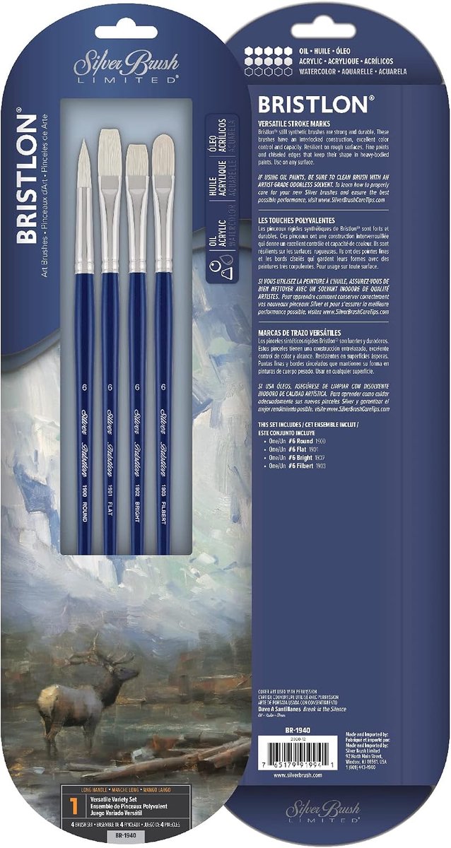 Silver Brush Limited - Set of 4 brushes for oil and acrylic paints - with Bristlon bristles - long handle - ShopVlot