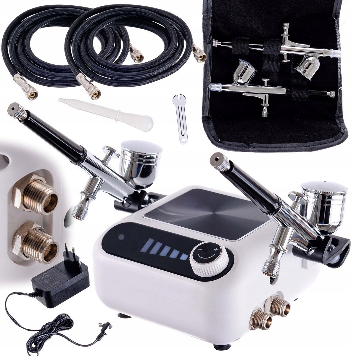 Merkloos Aerograaf Compressor met 2 Pistolen & Slangen - Professioneel