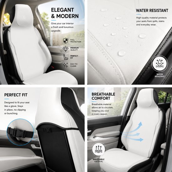 AIM Autostoelbeschermer - Luxe PU Imitatieleer Zit- en Rugkussen - Set van 2 - Kia Picanto 1 - Airbag Compatibel - M14 - Wit — afbeelding 4