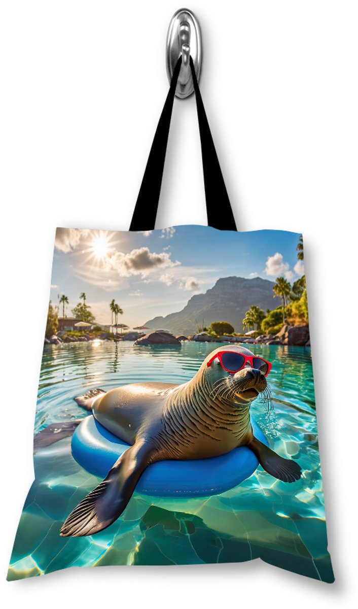 Waterdichte boodschappentas met zeehond - 35x43 cm
