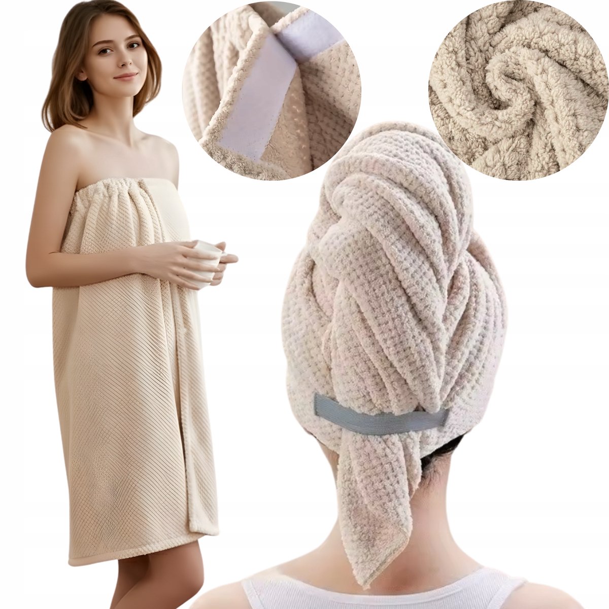 Badset Microvezel: Handdoek 140x85cm & Haartulband 60x100cm
