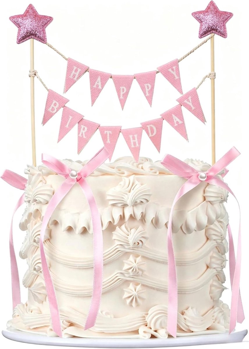 Taartdecoratie - roze - Happy Birthday - feestelijke uitstraling - ShopVlot