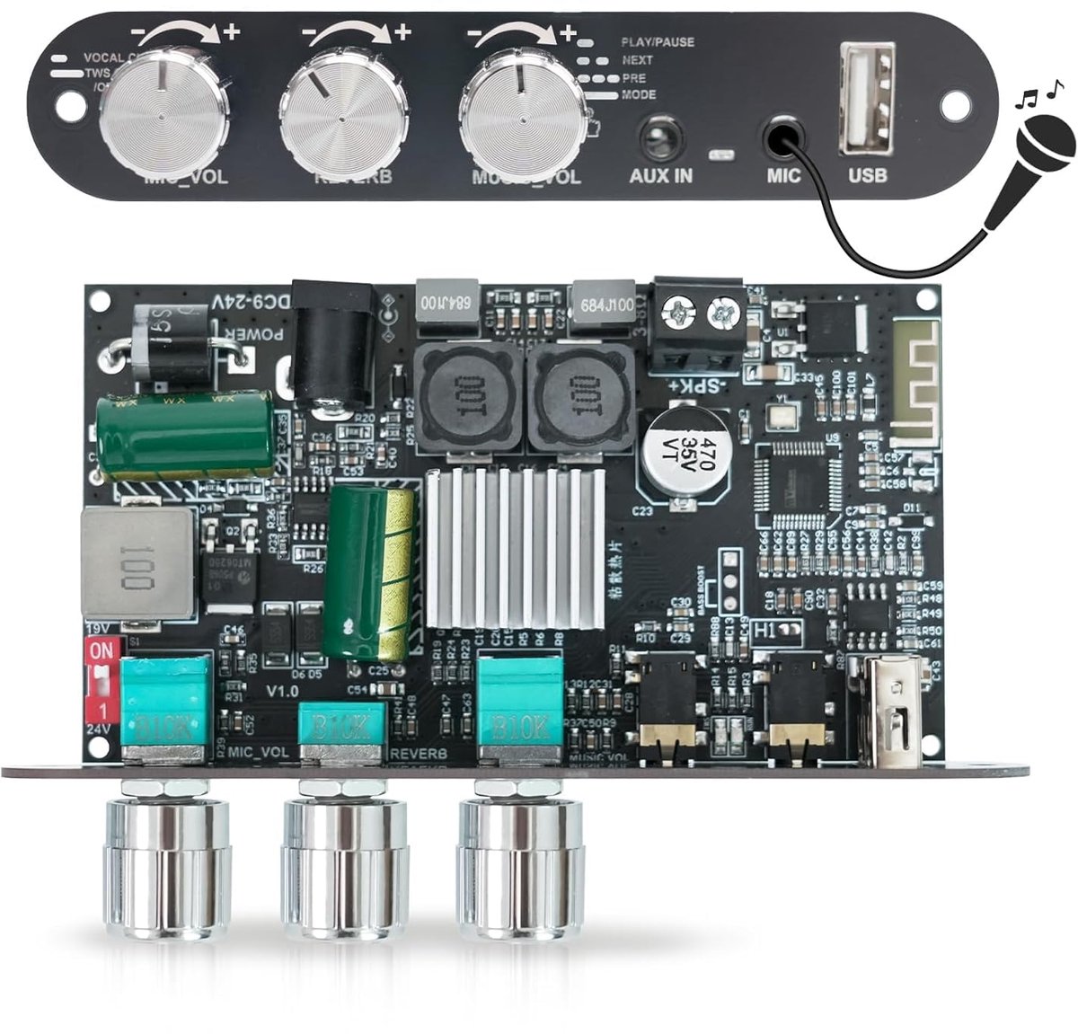 Bluetooth 5.3 Mono versterker board 100W - echo & EQ controle - TWS koppeling - ideaal voor spraak en zang - ShopVlot