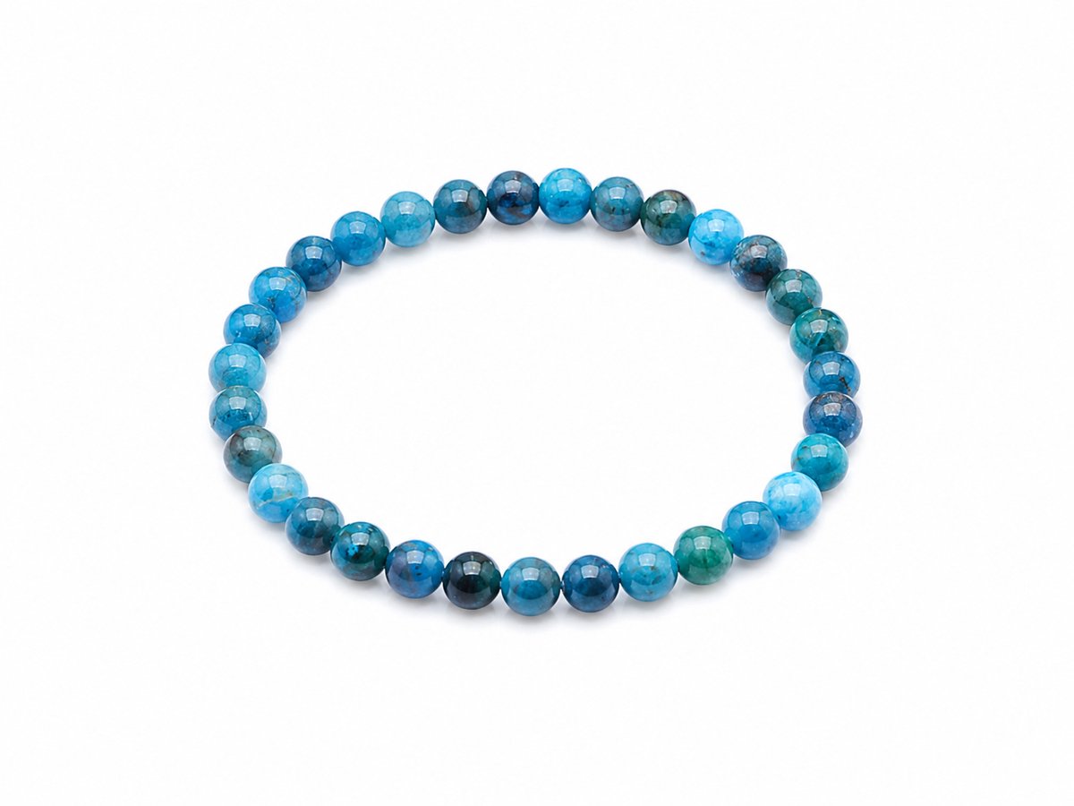 Apatiet Armband – 6 mm Kralen – Diameter 17 cm – Elastische Blauwe Edelsteenarmband- Armband - Edelsteen armband - Blauw edelsteen armband - Apatiet