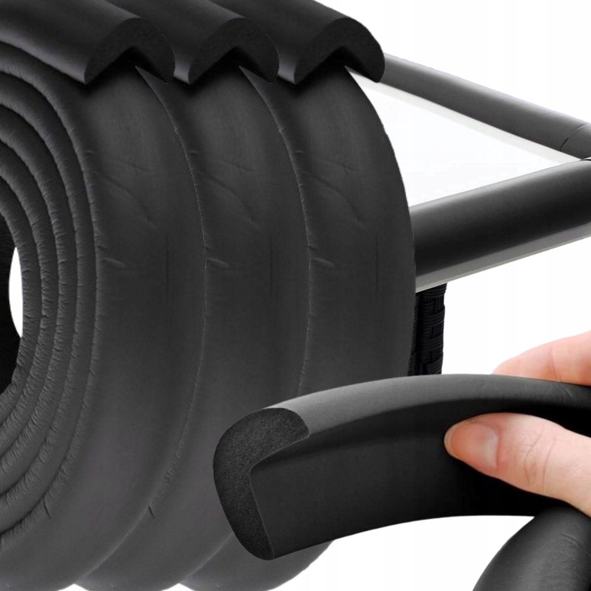 Zwarte schuimrubberen beschermtape voor meubelhoeken - 6 meter