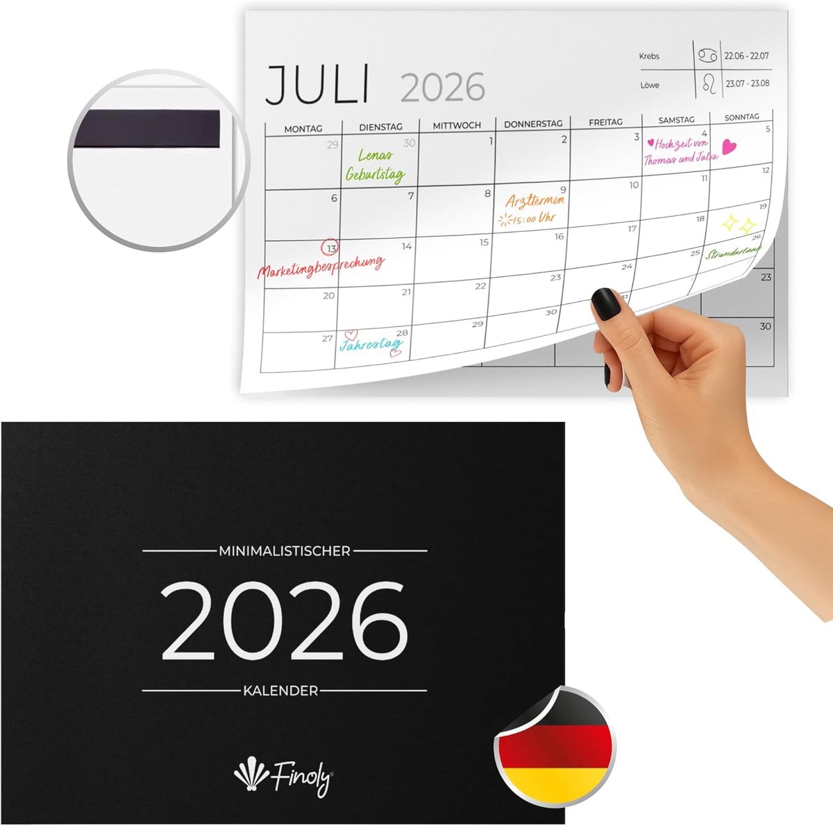 Magnetische kalender 2026 - Duits - 12 maanden - Minimalistisch ontwerp - Perfect voor op de koelkast - ShopVlot