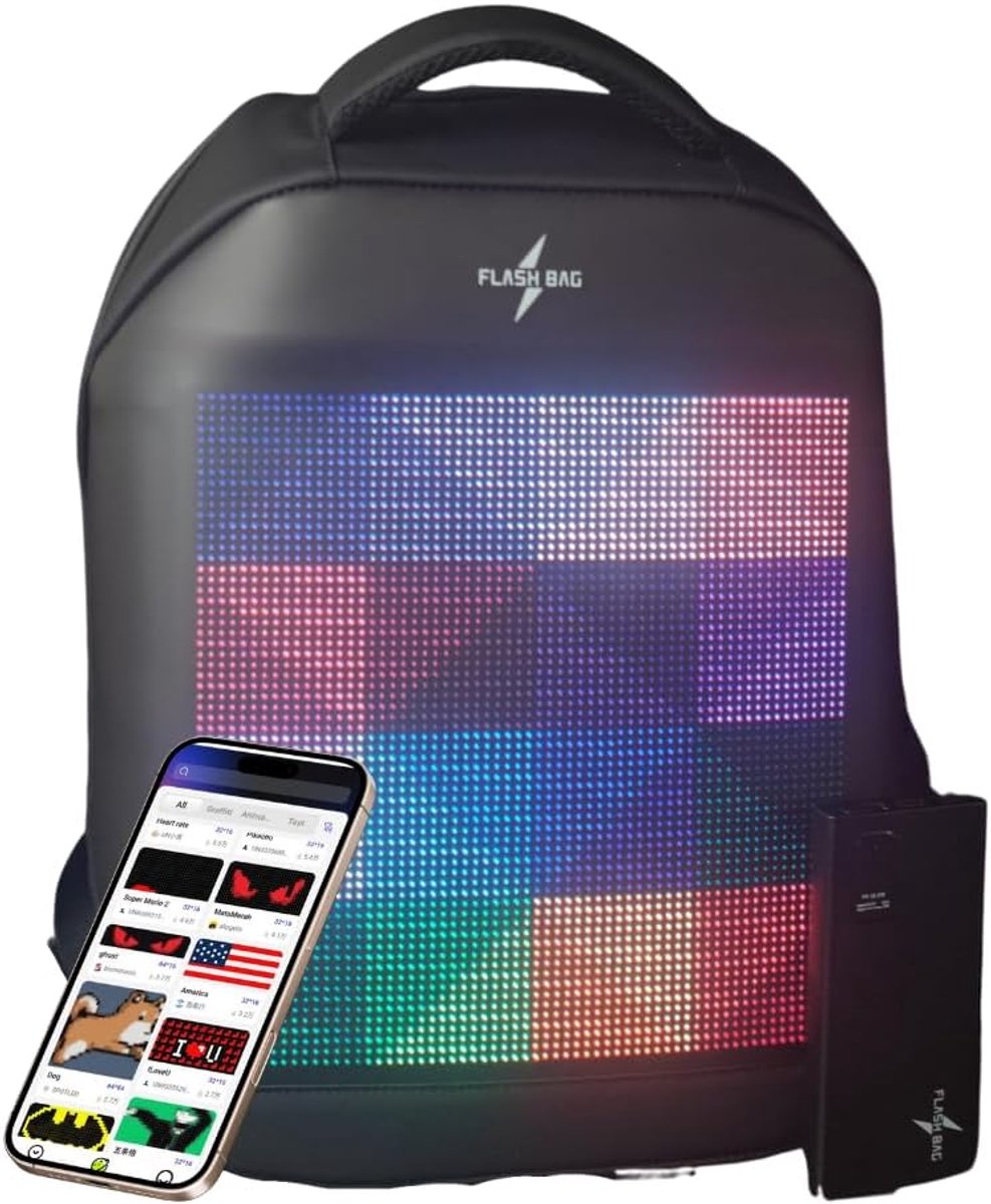 LED-rugzak L - waterdicht - Bluetooth-app - programmeerbaar display - inclusief powerbank - ShopVlot