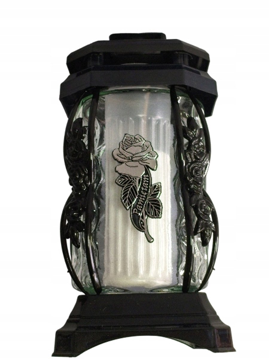 Zwarte heiligdomkaars met een roos en het opschrift 'I Remember' - 26 cm