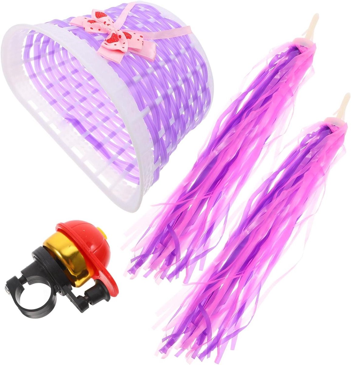 Kinderfiets Accessoires Set - Fietsmandje Bel Stuurlint - Fiets Versieren - Universele Pasvorm - 22x13x11 CM - Gemengde Kleur